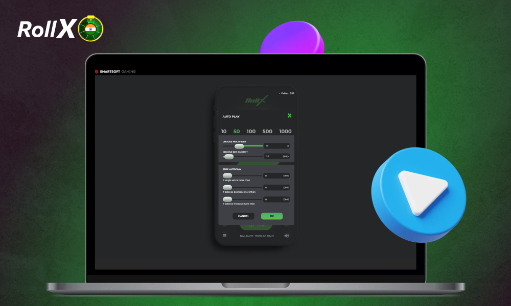 Roll X's Auto Play feature allows you to customise bets, limits and number of rounds for automated gameplay